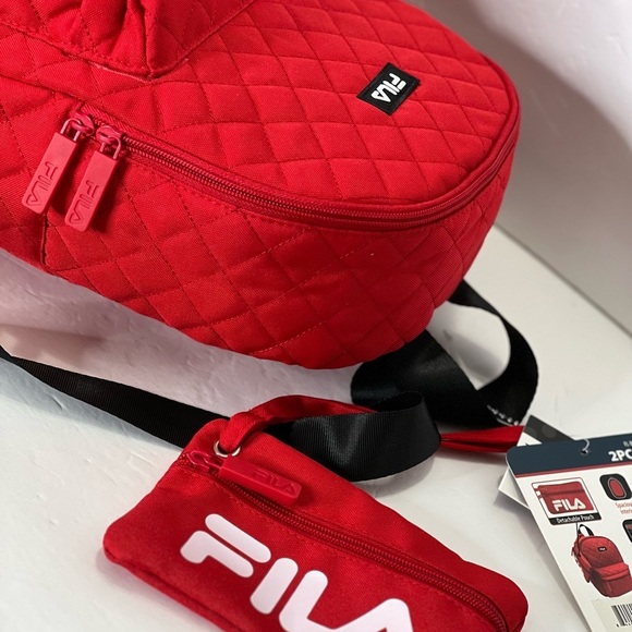 Fila Womens Backpack Red Quilt With Pouch Medium Eileen Backpack New - Picture 3 of 15
